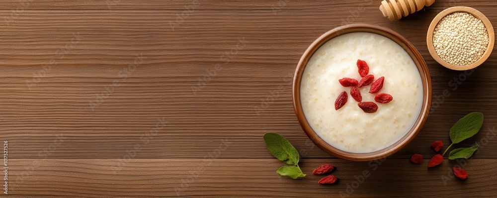 Bowl of oatmeal with goji berries and honey Bowl of oatmeal with goji berries and honey