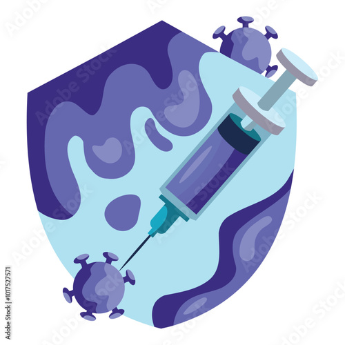 medical shield with syringe and virus