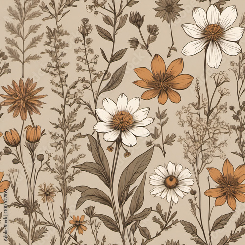 Wallpaper Mural Vintage Wild Flower - Wall ART Torontodigital.ca