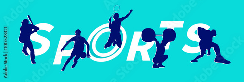 National sports day, national sports day celebration concept. sports background. Cool modern typography style and illustrations of football, badminton, basketball, baseball and weightlifting players