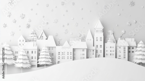 White Christmas City Paper Cutout Design