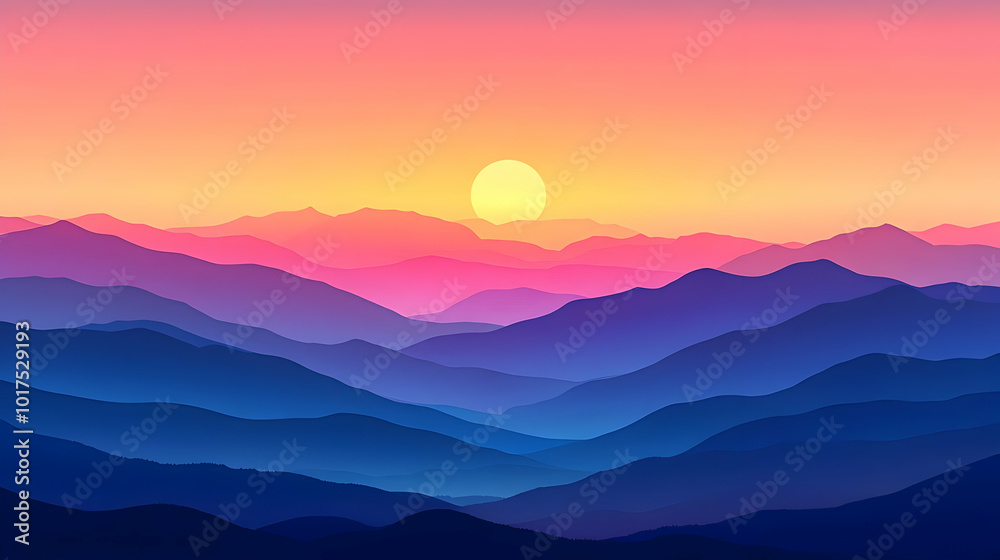 Sunset Over Mountain Range. Sunset Over Mountain Range.
