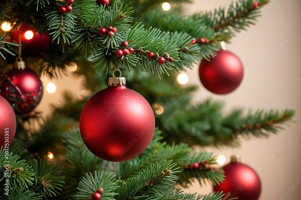 there are many red ornaments hanging from a christmas tree there are many red ornaments hanging from a christmas tree