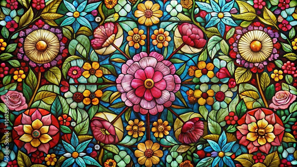 Floral Stained Glass Wallpaper Background Floral Stained Glass Wallpaper Background