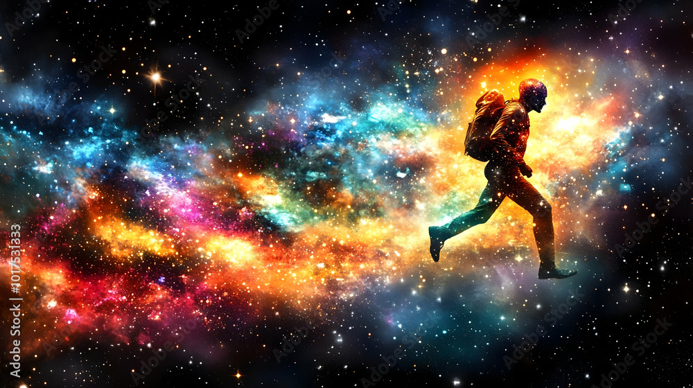 Naklejka premium Man Running Through Space.