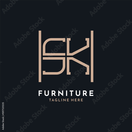 Letter SK Logo Design. Luxury SK Furniture Logo for Interior Decor and Home Decor