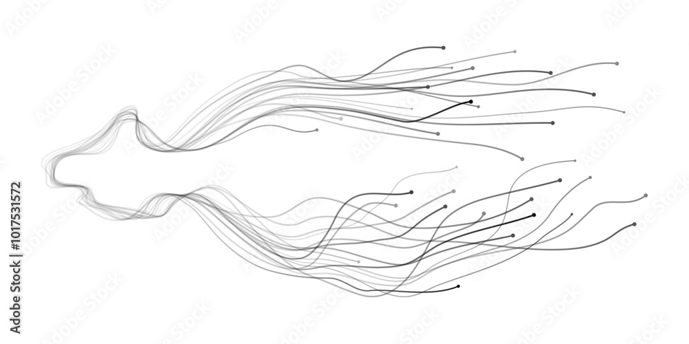 Vector abstract light lines wavy flowing dynamic in black gradient isolated on transparent background for concept of AI technology, digital, communication, 5G, science, music Vector abstract light lines wavy flowing dynamic in black gradient isolated on transparent background for concept of AI technology, digital, communication, 5G, science, music