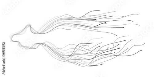 Vector abstract light lines wavy flowing dynamic in black gradient isolated on transparent background for concept of AI technology, digital, communication, 5G, science, music