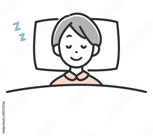 すやすやと布団で眠る女性のイラスト