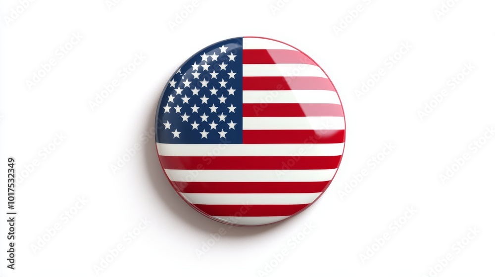 The usa flag in the round pin button isolated on white background The usa flag in the round pin button isolated on white background