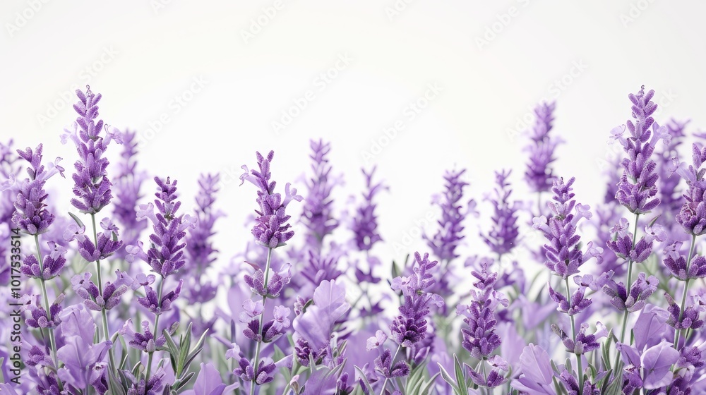 Obraz premium Lavender Blooms Against A White Backdrop