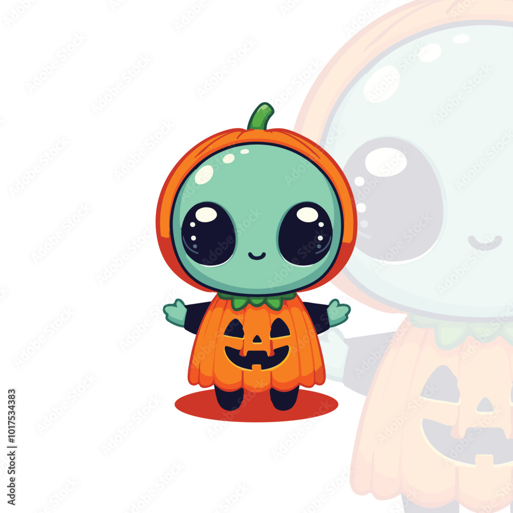 Obraz premium Cute Alien in a Pumpkin Costume