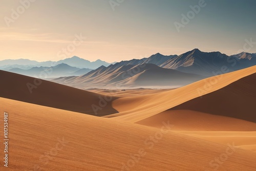 mountains in the distance with sand dunes and a lone person walking