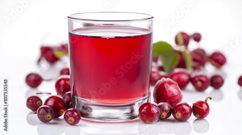 Glass of roselle juice ( jamaica sorrel ) with roselle fruits isolated on white background