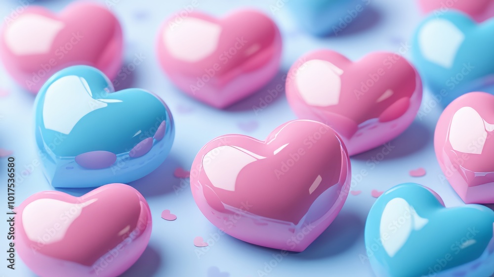 Pink and blue hearts 3d rendering illustration Pink and blue hearts 3d rendering illustration