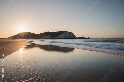 araffes on the beach at sunset with the sun setting