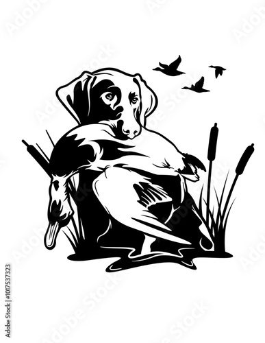 Duck Hunting | Hunting Dog | Nature Scene | Hunter | Hunting Season | Hunting Season | Outdoor Hunting Scene | Wildlife | Original Illustration | Vector and Clipart | Cutfile and Stencil