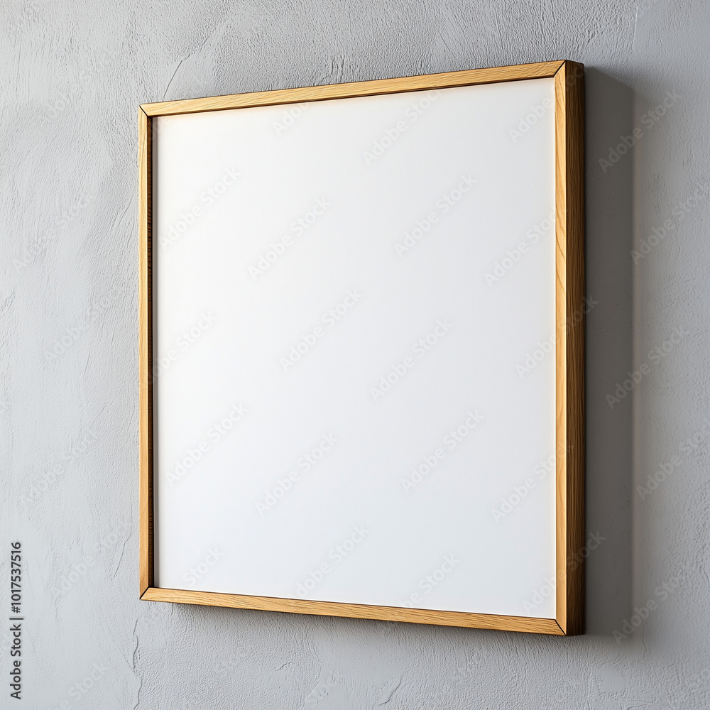 Fototapeta premium wooden photo frame mockup on gray wall, Ai generated images