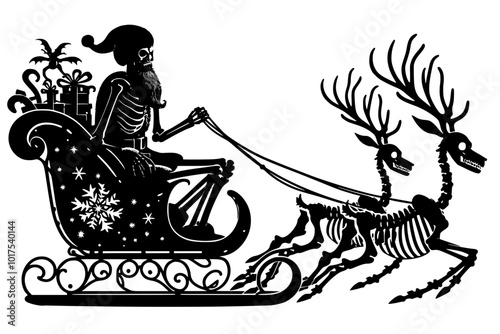 santa claus riding sleigh with reindeer on halloween