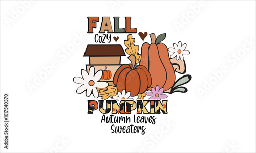 Fall Cozy Pumpkin Autumn Leaves Sweaters PNG T-Shirt Design