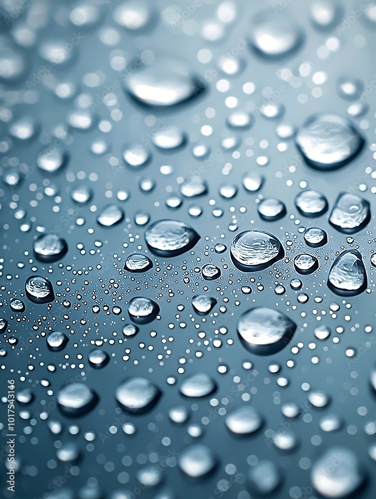 A macro shot of water droplets scattered on a smooth surface. The droplets shimmer with a subtle blue hue. A macro shot of water droplets scattered on a smooth surface. The droplets shimmer with a subtle blue hue.