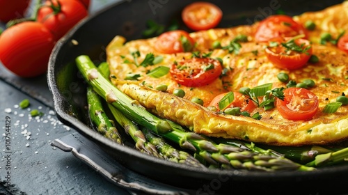 Breakfast Omelet with Fresh Tomatoes and Asparagus