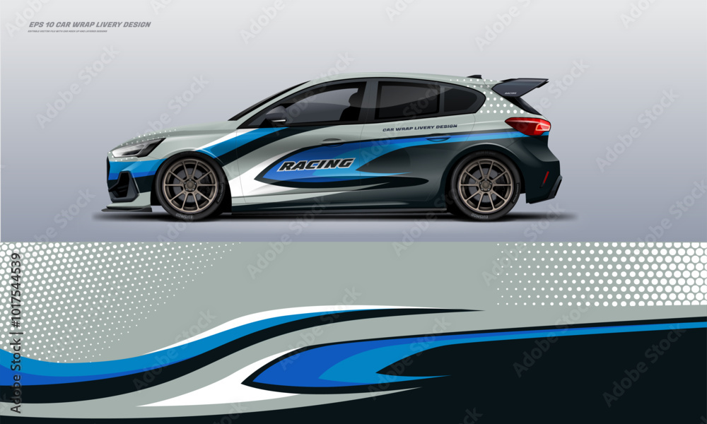 Blue sporty Racing Car wrap livery design Blue sporty Racing Car wrap livery design