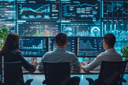 Financial Analysts Working with Data on Multiple Monitors