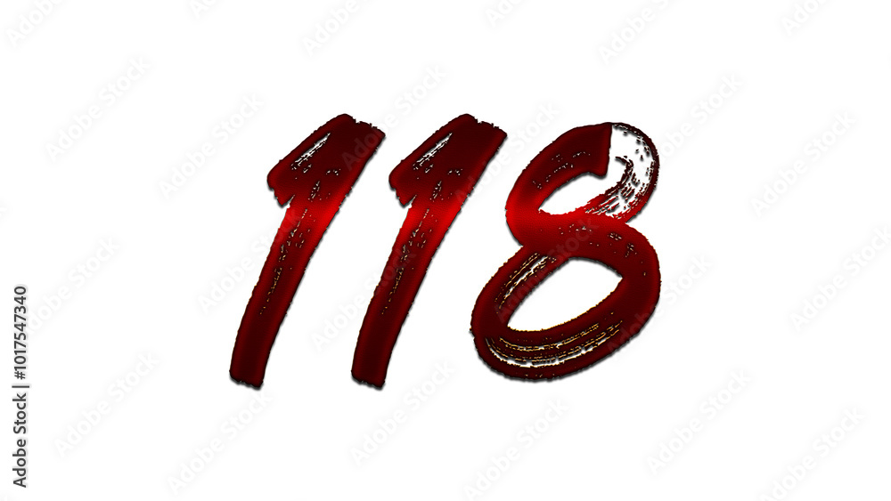 3D blood red number design of 118 on white background. 3D blood red number design of 118 on white background.