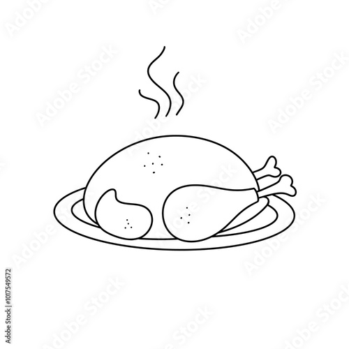 A drawing of a roasted chicken with steam coming out of it