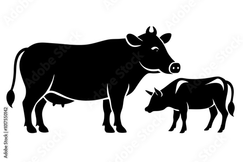 cow and pig on the farm silhouette, cow animals