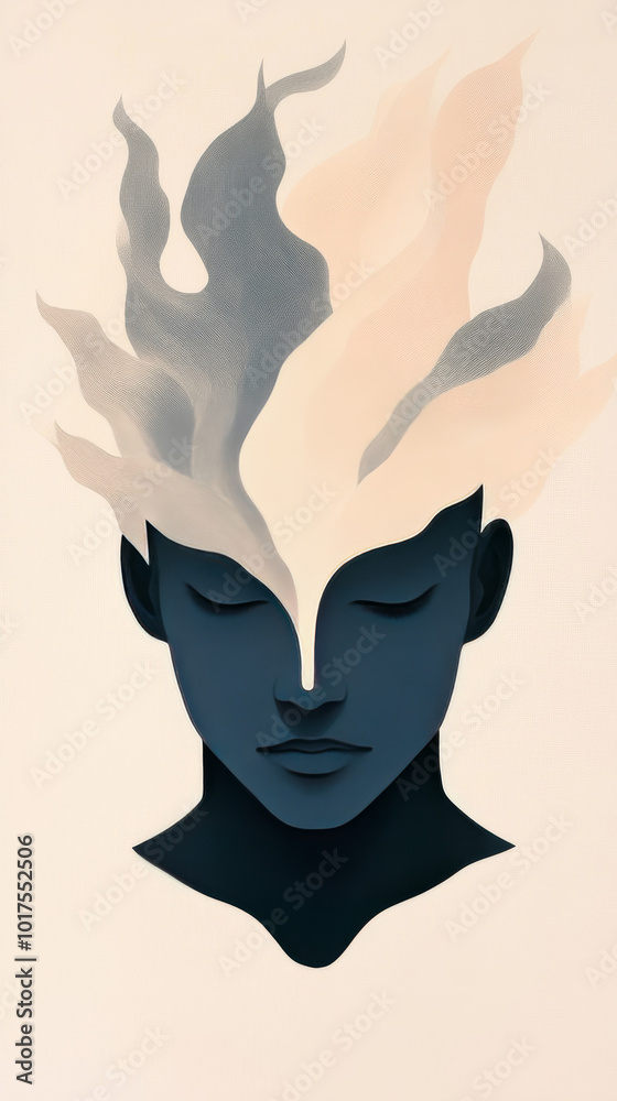 Abstract portrait of a person with a blue face and white hair. Abstract portrait of a person with a blue face and white hair.