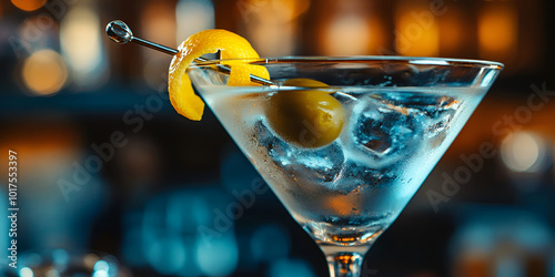 Classic Martini with Olive and Lemon Twist photo