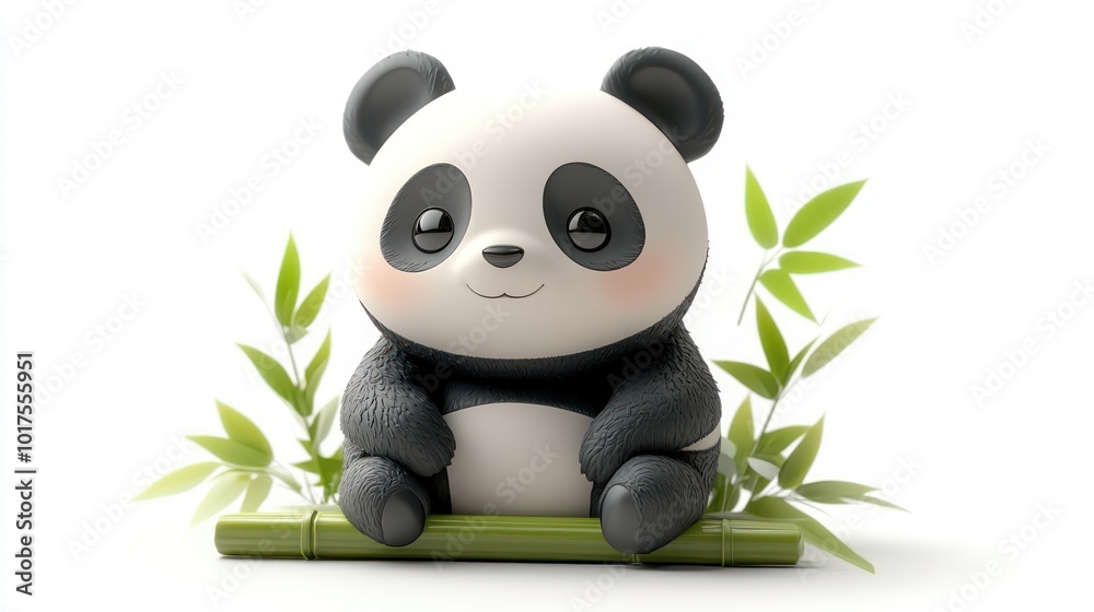 Naklejka premium Cute Panda Sitting on Bamboo