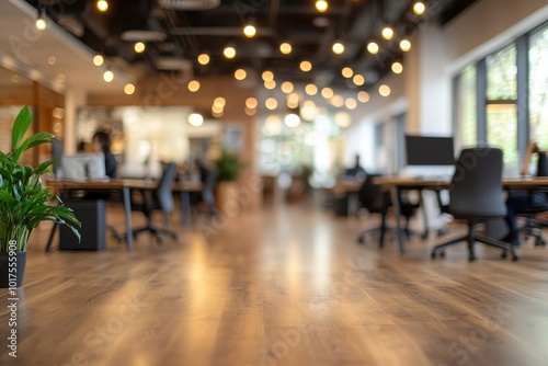 Business office with blurred people casual wear, with blurred bokeh background, Generative AI