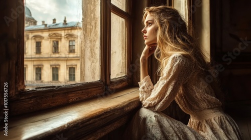 A Serene Moment by the Window: Capturing Elegance and Reflection in Timeless Architecture photo