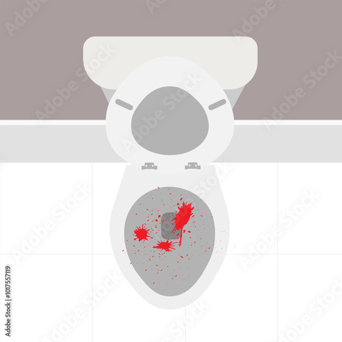 Splattered blood in a toilet bowl representing a bloody stool. Vector editable
