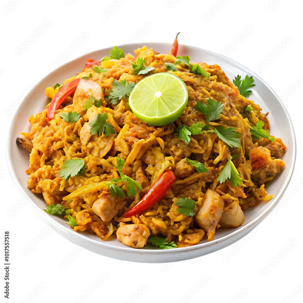 Rice with vegetables on transparent background, plate of spicy chicken biryani, colorful vegetables Rice with vegetables on transparent background, plate of spicy chicken biryani, colorful vegetables