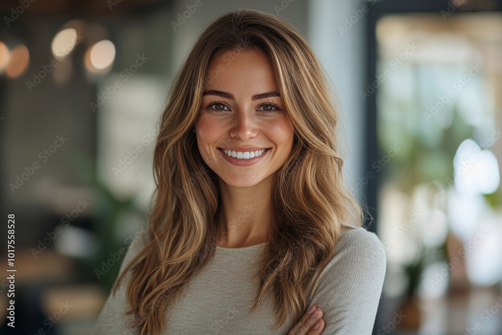 Smilling businesswoman standing at the office,looking at the camera, Generative AI Smilling businesswoman standing at the office,looking at the camera, Generative AI