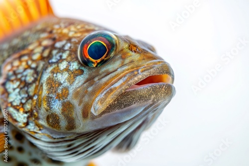 Mystic portrait of Scamp Grouper in studio, copy space on right side, Close-up View, isolated on white background photo