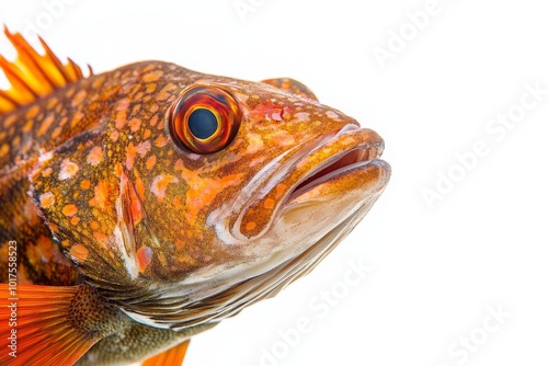 Mystic portrait of Scamp Grouper in studio, copy space on right side, Close-up View, isolated on white background photo