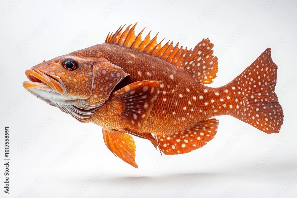 the beside view Dusky Grouper, left side view, white copy space on right, Isolated on White Background the beside view Dusky Grouper, left side view, white copy space on right, Isolated on White Background