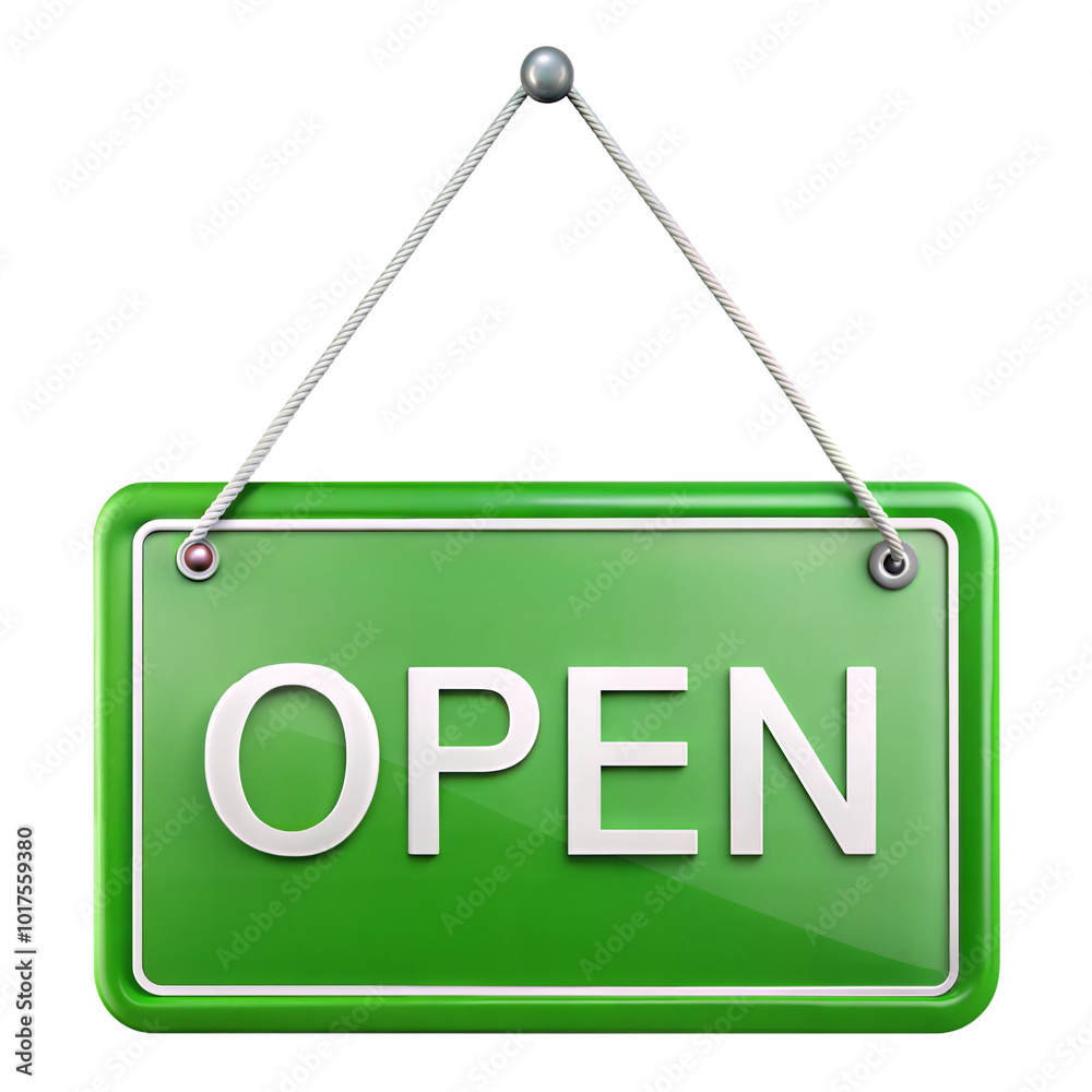 A green 'OPEN' sign displayed on a storefront, inviting customers. Isolated on a transparent or white background. A green 'OPEN' sign displayed on a storefront, inviting customers. Isolated on a transparent or white background.