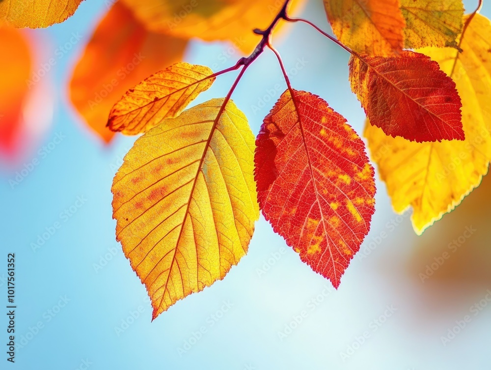 Autumn leaves in vibrant colors against a clear sky Autumn leaves in vibrant colors against a clear sky