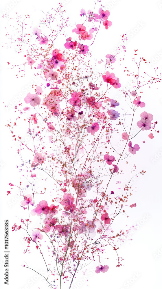 Fototapeta premium a pattern made of many very tiny wildflowers and leaves arranged at different angles. AI generative.