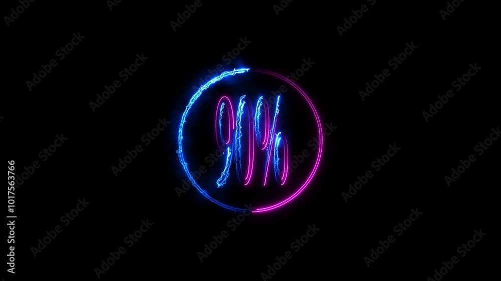 90 number neon text animation on black background. 90 number neon text animation on black background.