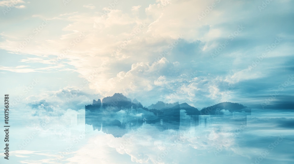 Fototapeta premium Double exposure of dynamic cloud and sky of paper texture for background abstractpostcard nature art pastel stylesoft and blur focus