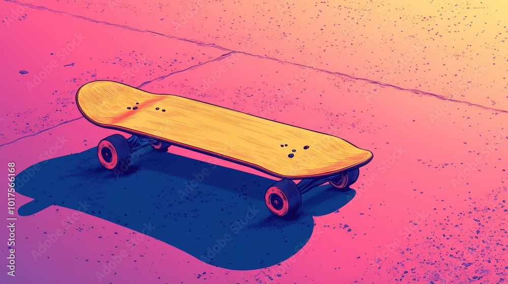 Urban Skateboard Resting on Pavement - Anime Style Minimalist Vector Illustration Urban Skateboard Resting on Pavement - Anime Style Minimalist Vector Illustration