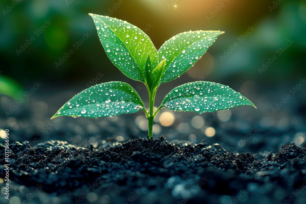 A small sprout with two delicate leaves . AI generative. A small sprout with two delicate leaves . AI generative.