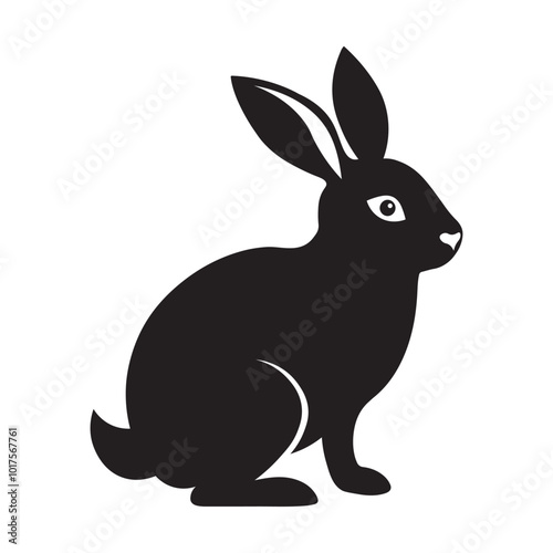 Black bunny silhouette vector illustration isolated on white background.